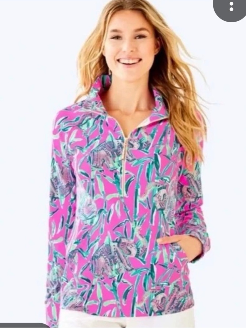 Lilly Pulitzer 50 UPF+ Mandevilla Pink 1/4 Zip Pullover.